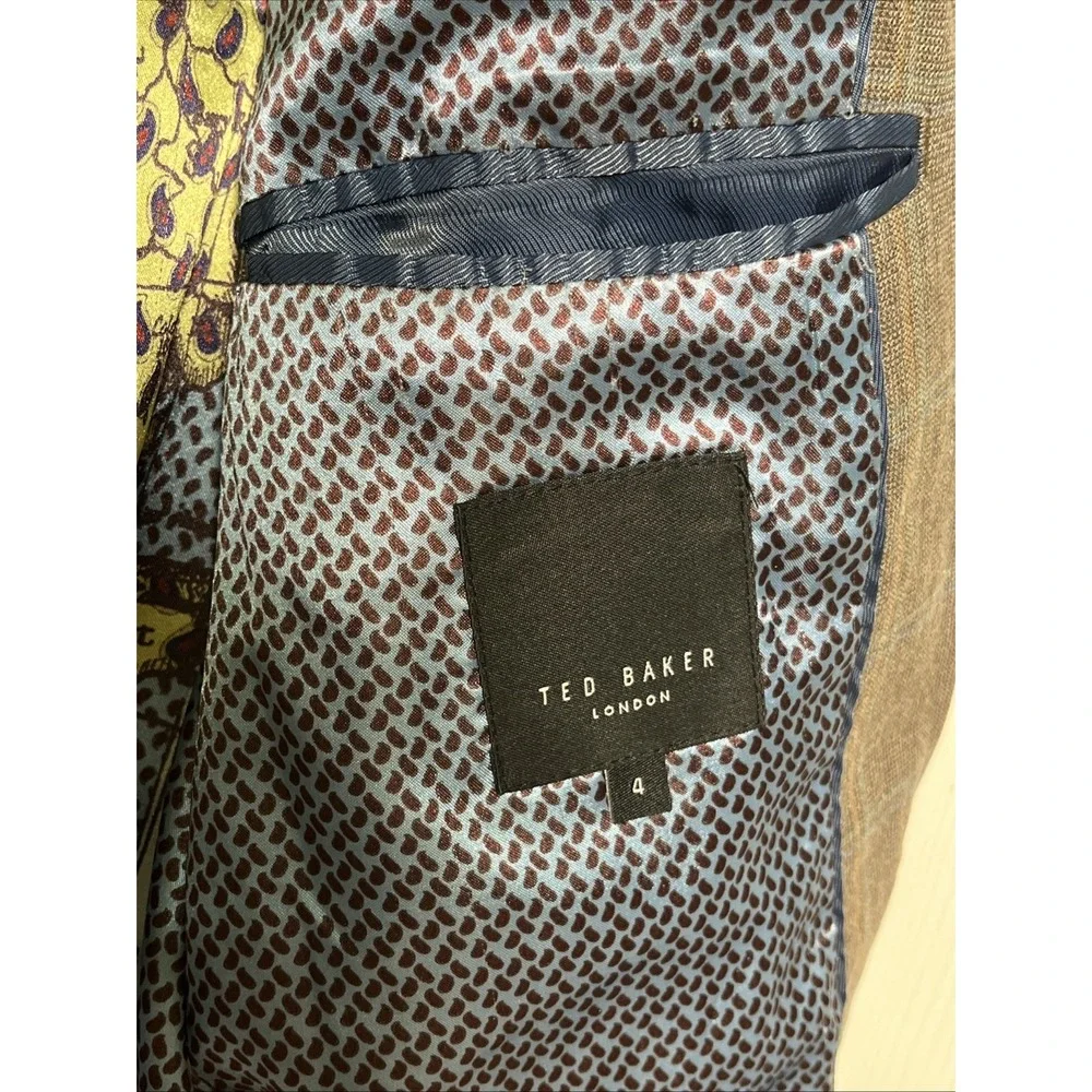 Ted Baker London Cotton‎ Windowpane Elbow Pads Map Lined Blazer  Size 4/US Large